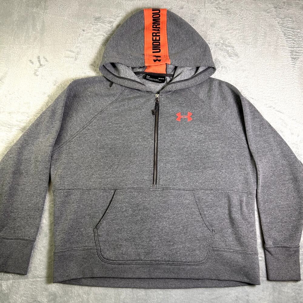 Under Armour 1/2 Zip Hoodie Men's Large Gray Florescent Pink Logo College Sporty